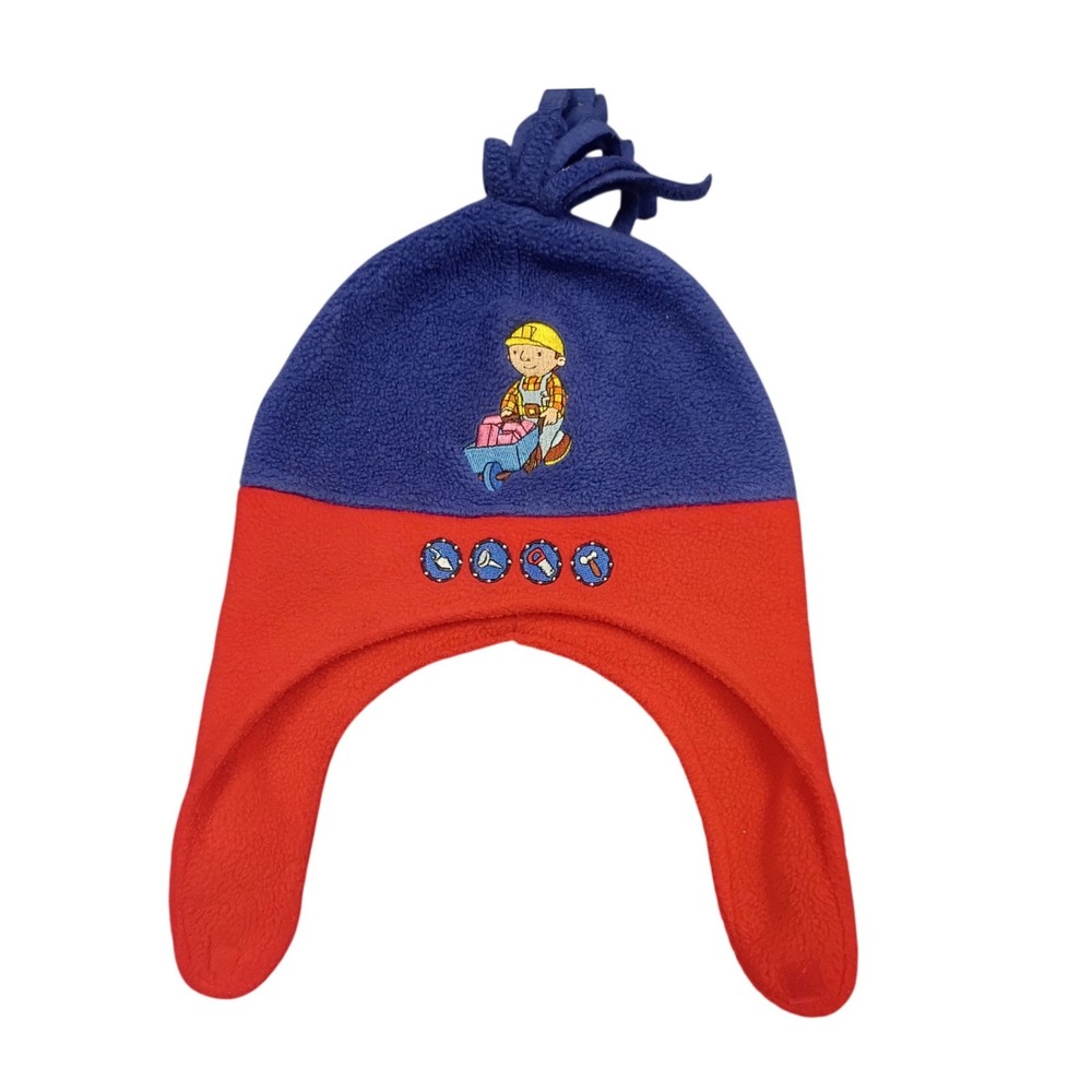 Bob the Builder Fleece Trapper Hat Toddler 2-4X Blue Red‎ Vintage 2003 Beanie